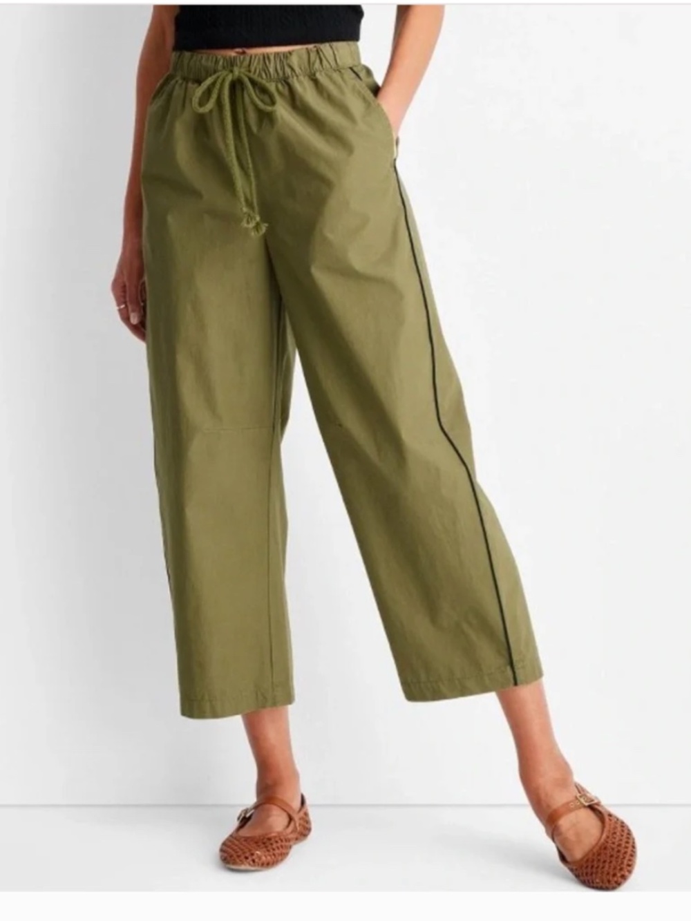 Women's Mid-Rise Barrel Leg Track Pants - Future Collective Dark Olive Green